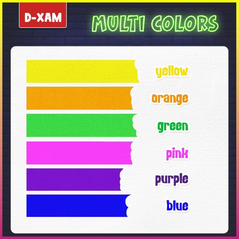 Dexam 6-Pack Neon Gaffer Tape - 0.6 or 1 inch UV Blacklight Reactive Glow in The Dark Tape, Best for Parties, Dance Floors, Theaters & DIY Projects - 6 Vibrant Colors - Image 5
